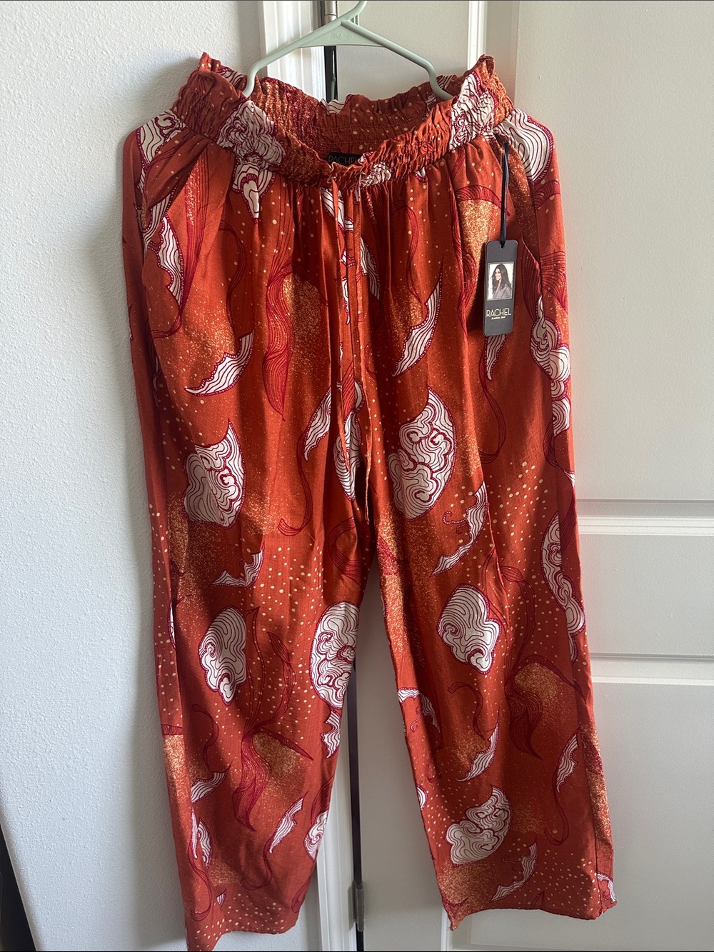 Rachel Roy Rust Red Printed Elastic Waist Satin Pants